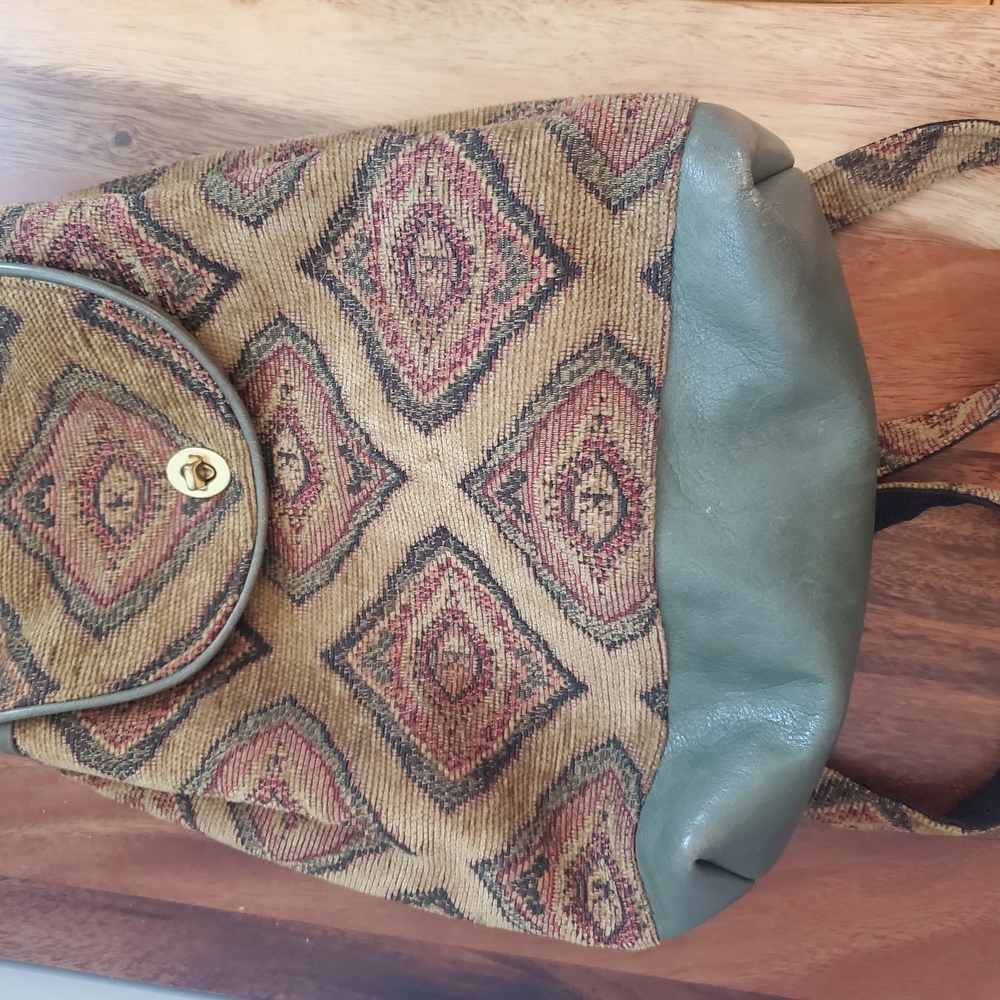 Patterned Tan and Green Backpack